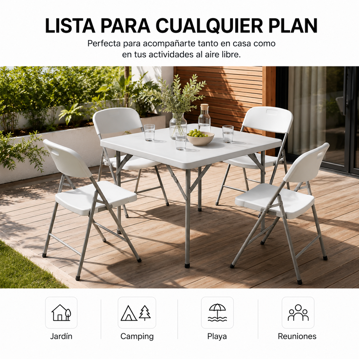 Tavolo Pieghevole Portatile 84x84x74 Cm Bianco