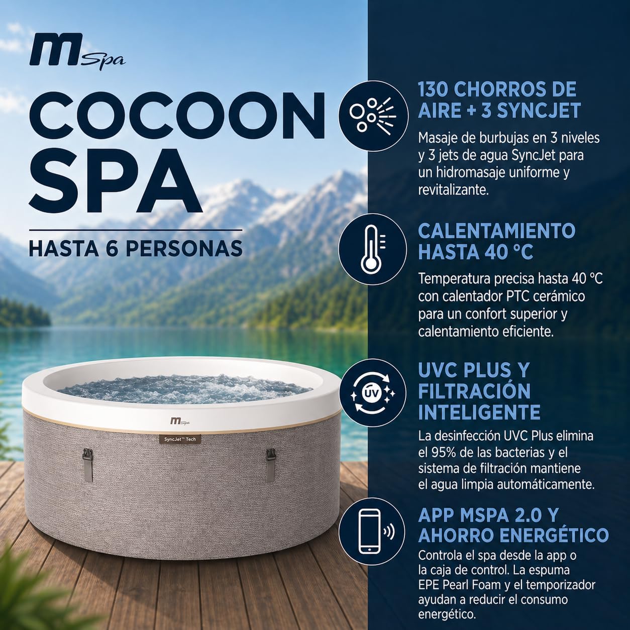 MSpa - Spa insuflável semirrígido circular Cocoon-Eco 4–6 pessoas