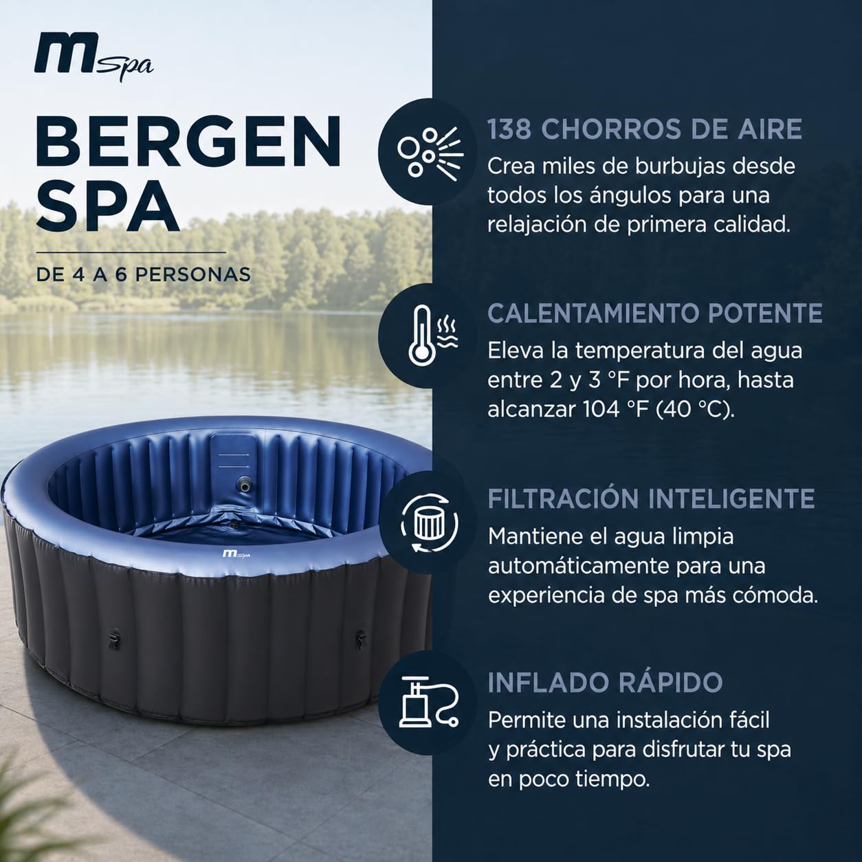 MSpa – Aufblasbarer Whirlpool Rund Bergen für 4–6 Personen