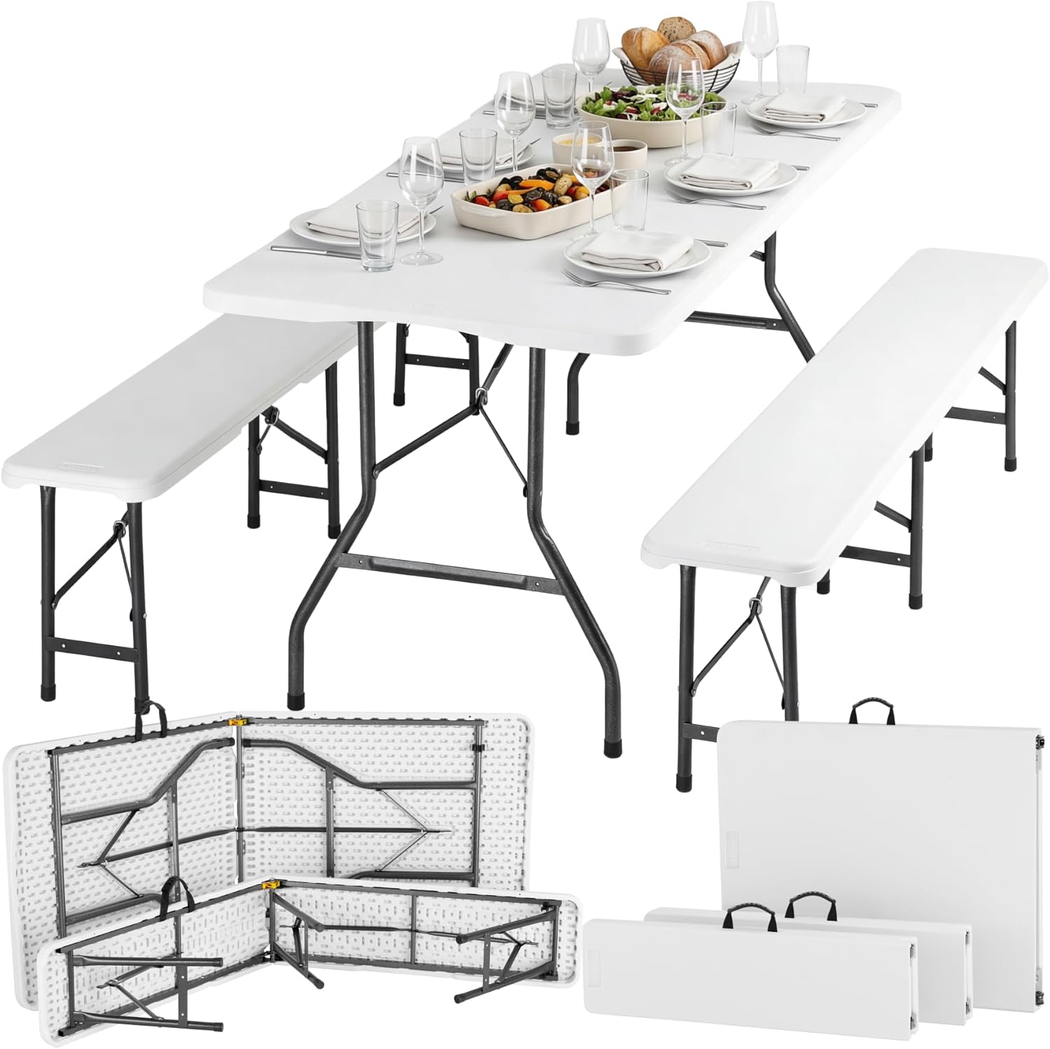 Conjunto mesa dobrável com 2 bancos jardim 180x74x72 cm