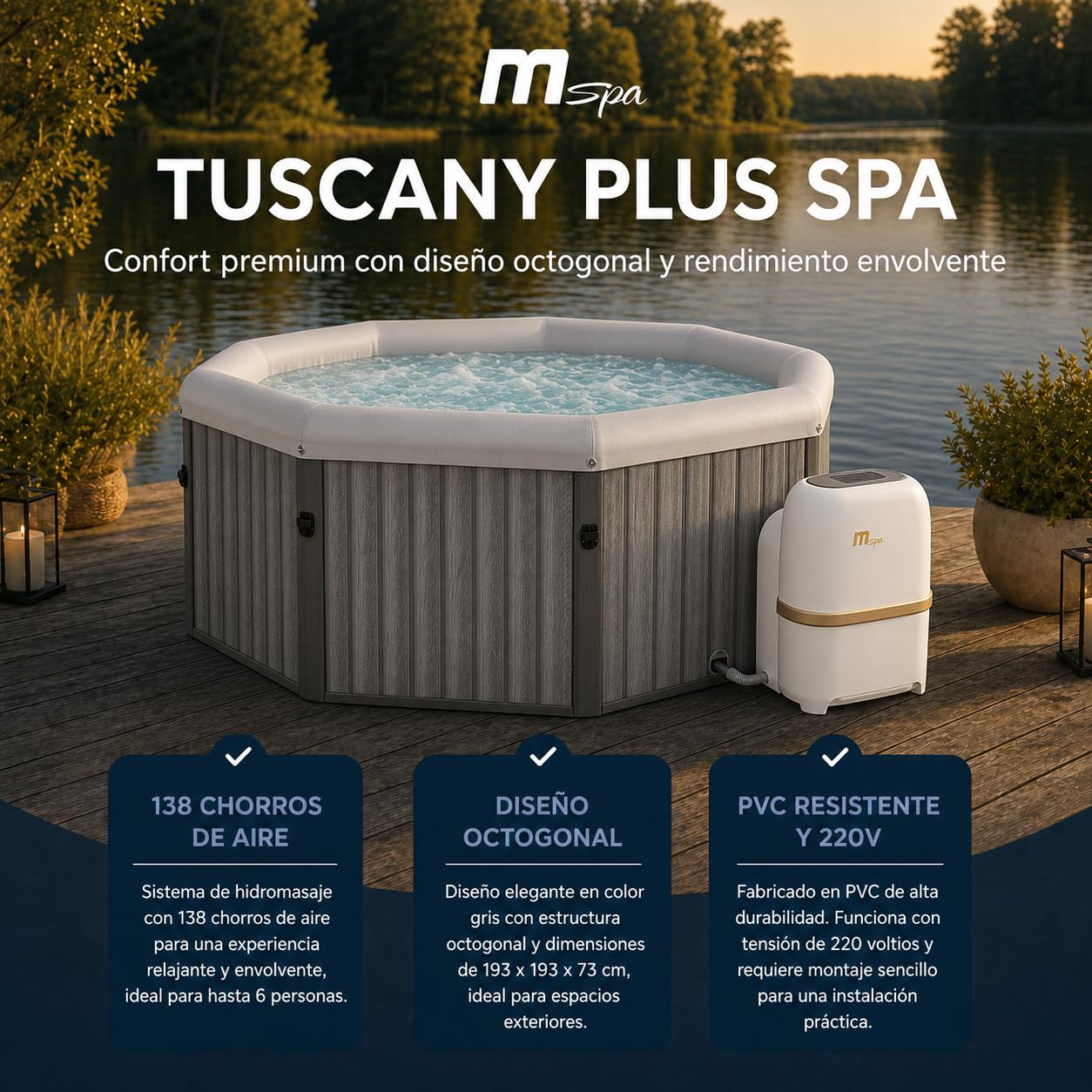 MSpa - Spa rigide carré Tuscany 4–6 personnes