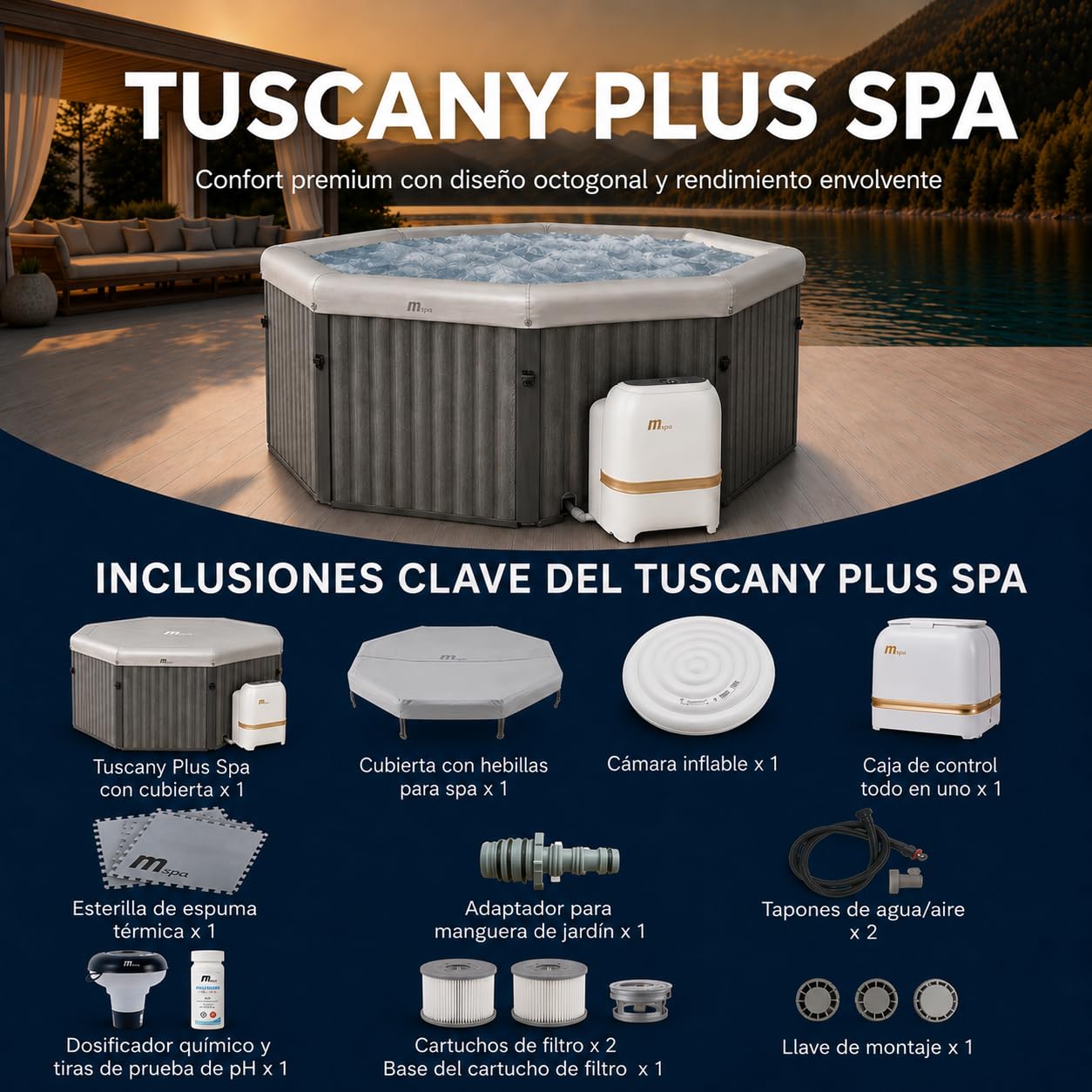 MSpa - Spa rigide carré Tuscany 4–6 personnes