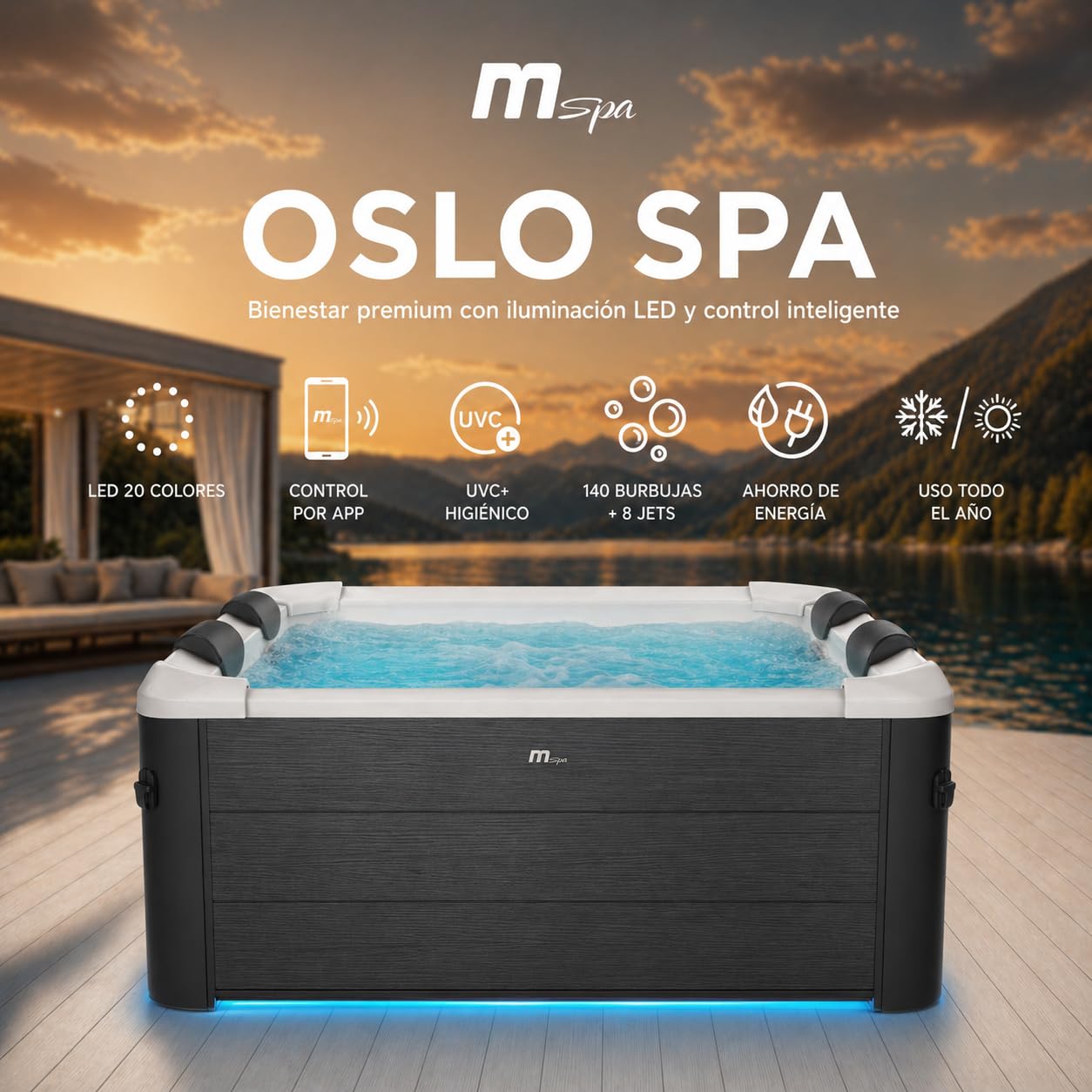 MSpa – Spa rígido quadrado Oslo Aero Plus 4–6 pessoas
