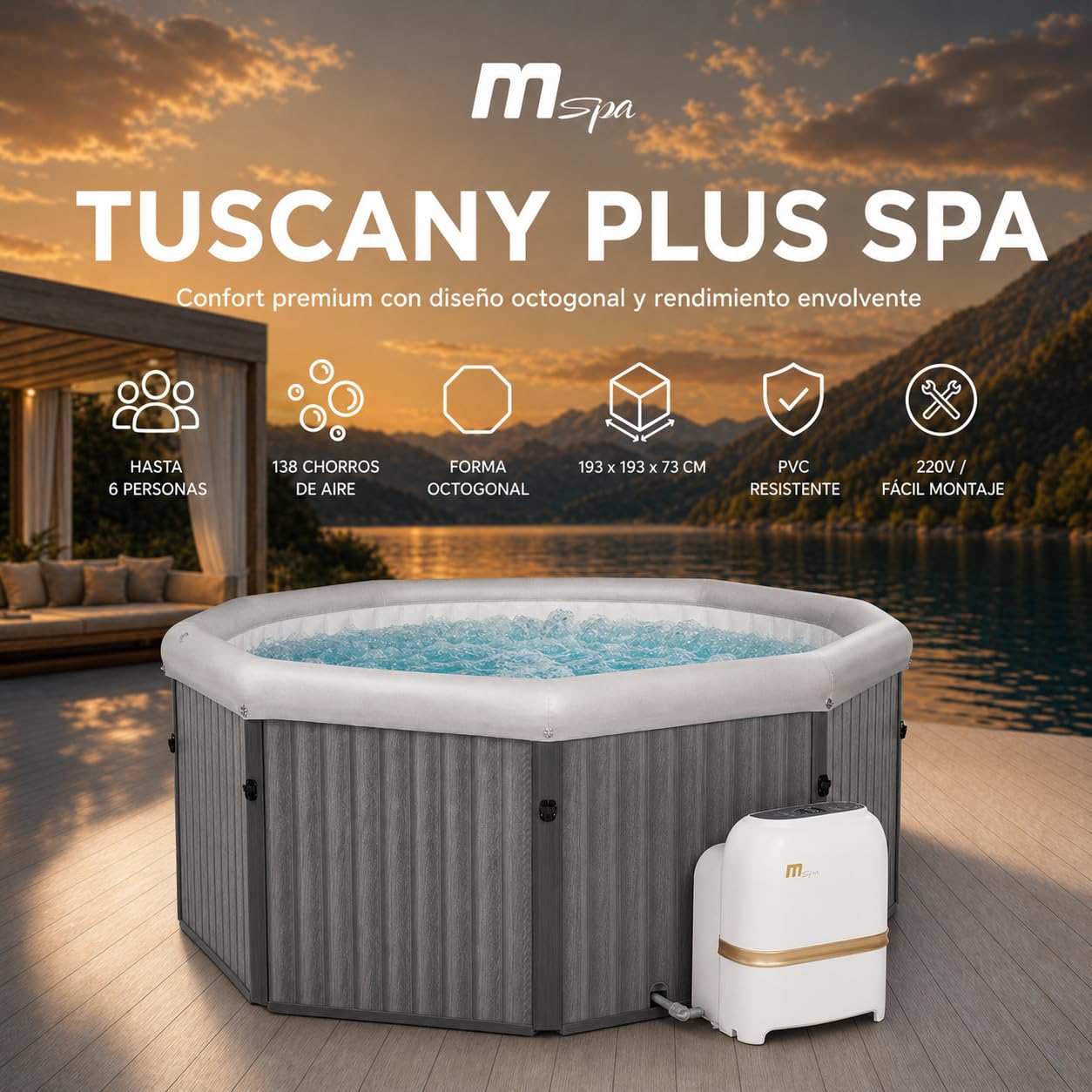 MSpa - Spa rigide carré Tuscany 4–6 personnes
