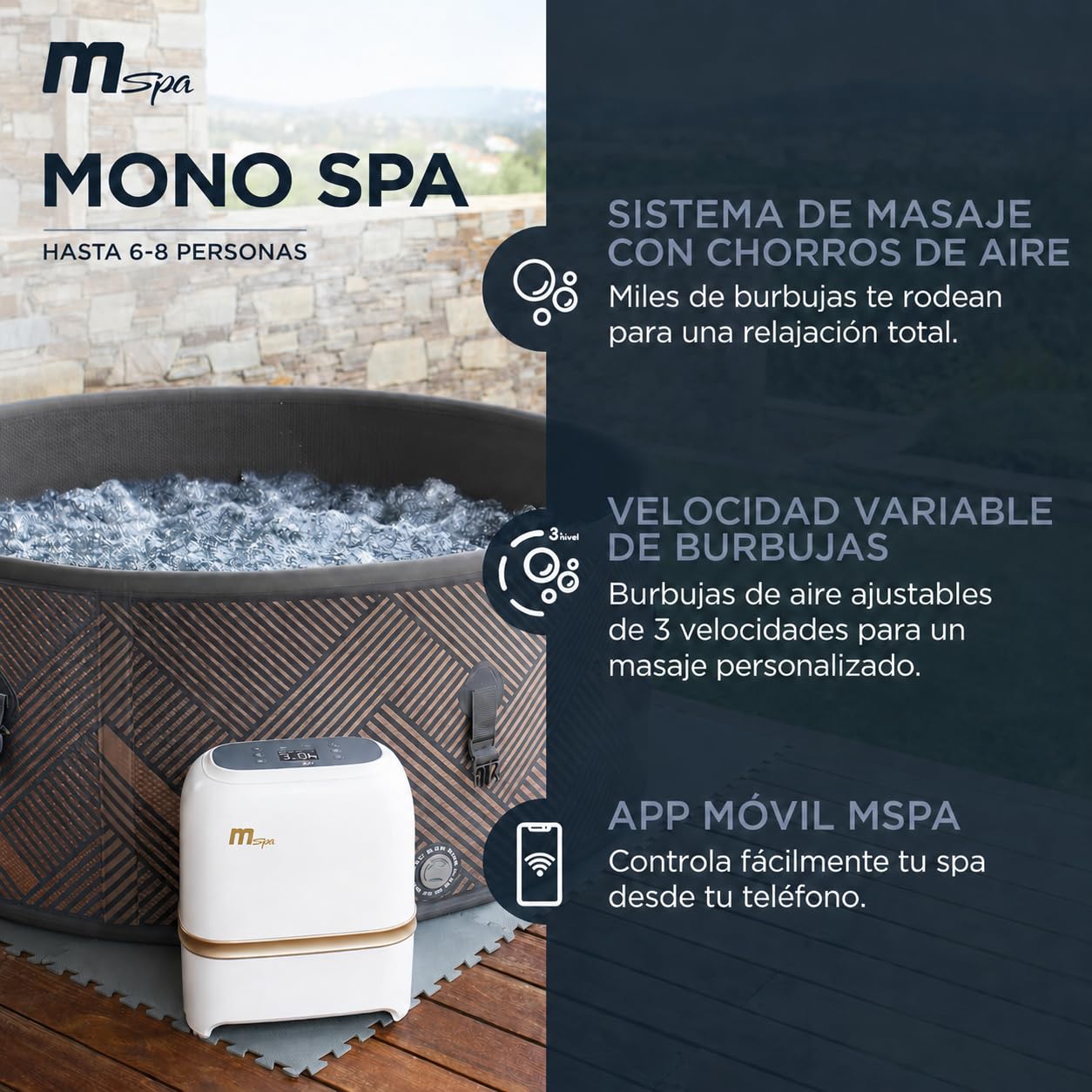MSpa - Spa insuflável semirrígido circular Mono-Eco 6-8 pessoas