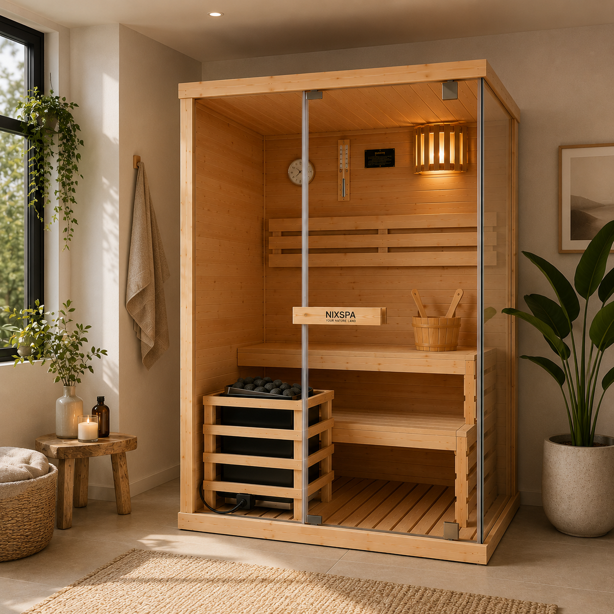 Finse sauna voor thuis, voor 2 personen, van sparrenhout
