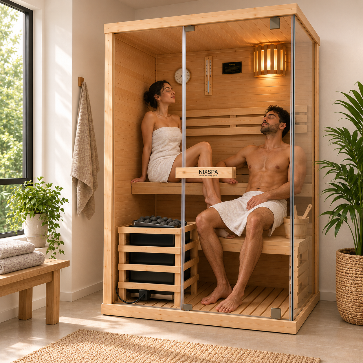 Finse sauna voor thuis, voor 2 personen, van sparrenhout