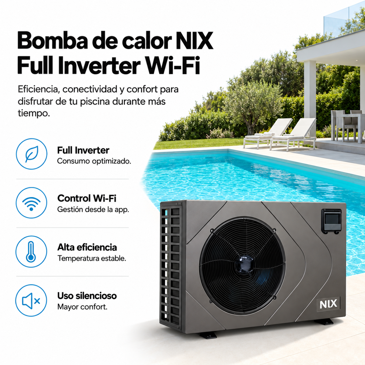 Bomba de calor para piscina Full Inverter WiFi Nix Pool