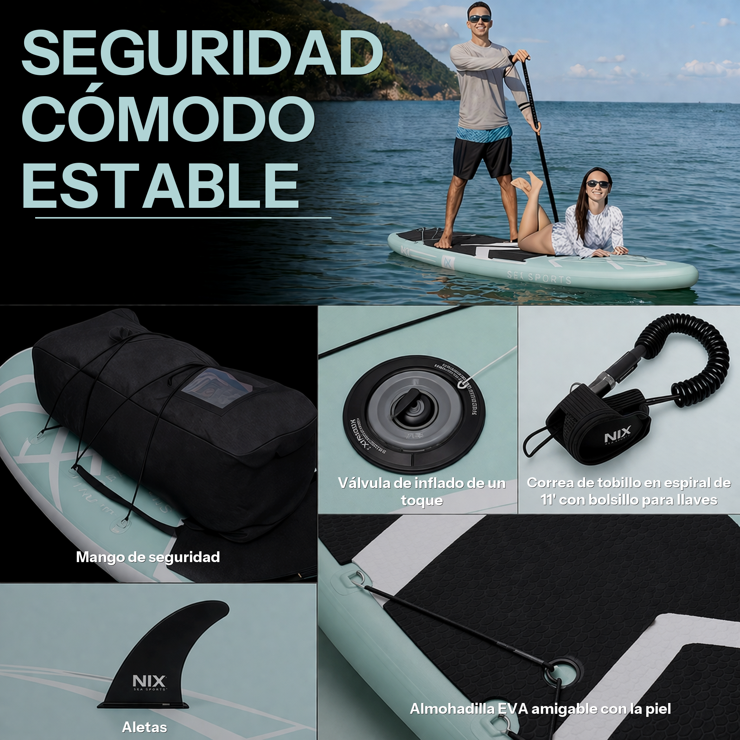Aufblasbares Stand-Up-Paddle-Board 11" 335 cm türkis