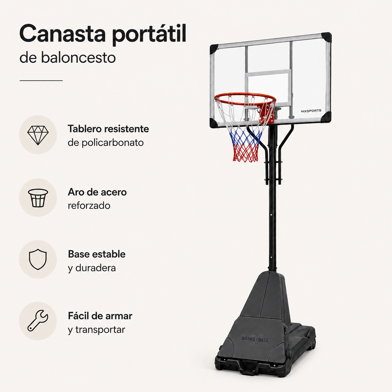 Canestro da Basket Portatile con Altezza Regolabile 2,45-3,05 m