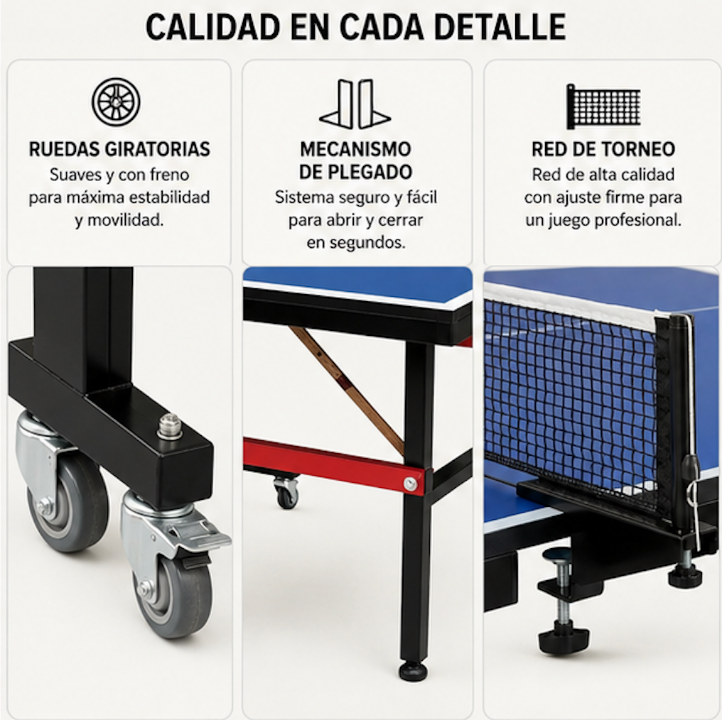 Mesa de pingue-pongue dobrável compacta com rede incluída