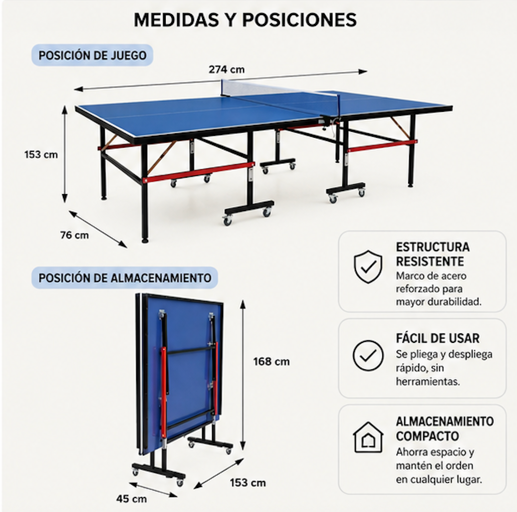 Mesa de pingue-pongue dobrável compacta com rede incluída