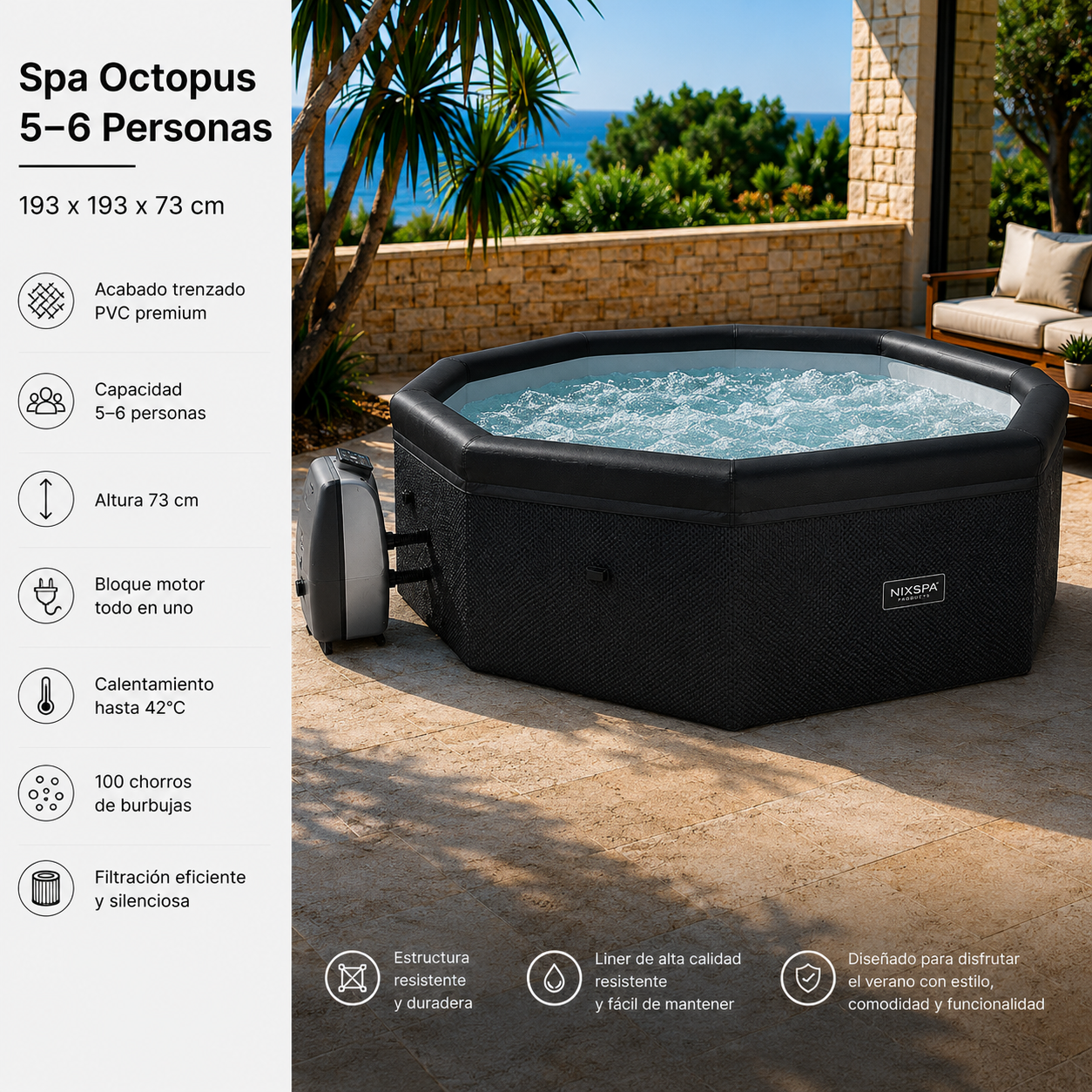 Nixspa Spa exterior hinchable semirrígido 5–6 personas