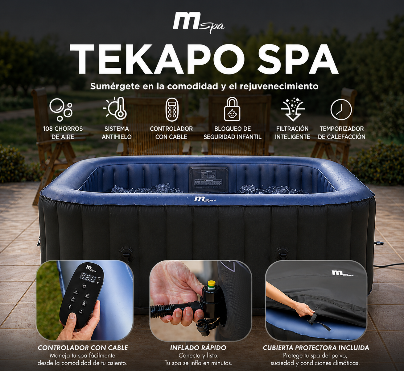 MSpa – Spa gonfiabile quadrato Tekapo 4 persone