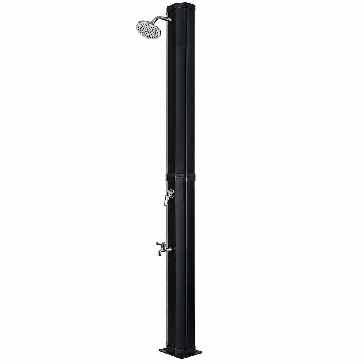 Ducha solar exterior para jardín y piscina con grifo lavapiés y rociador orientable negro/plata