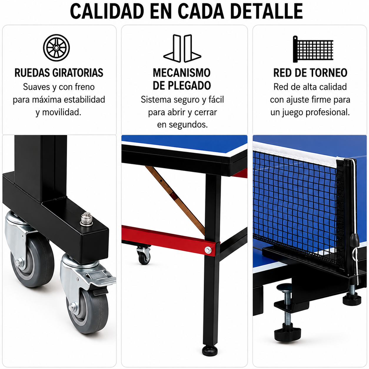 Table de ping-pong pliante compacte avec filet inclus