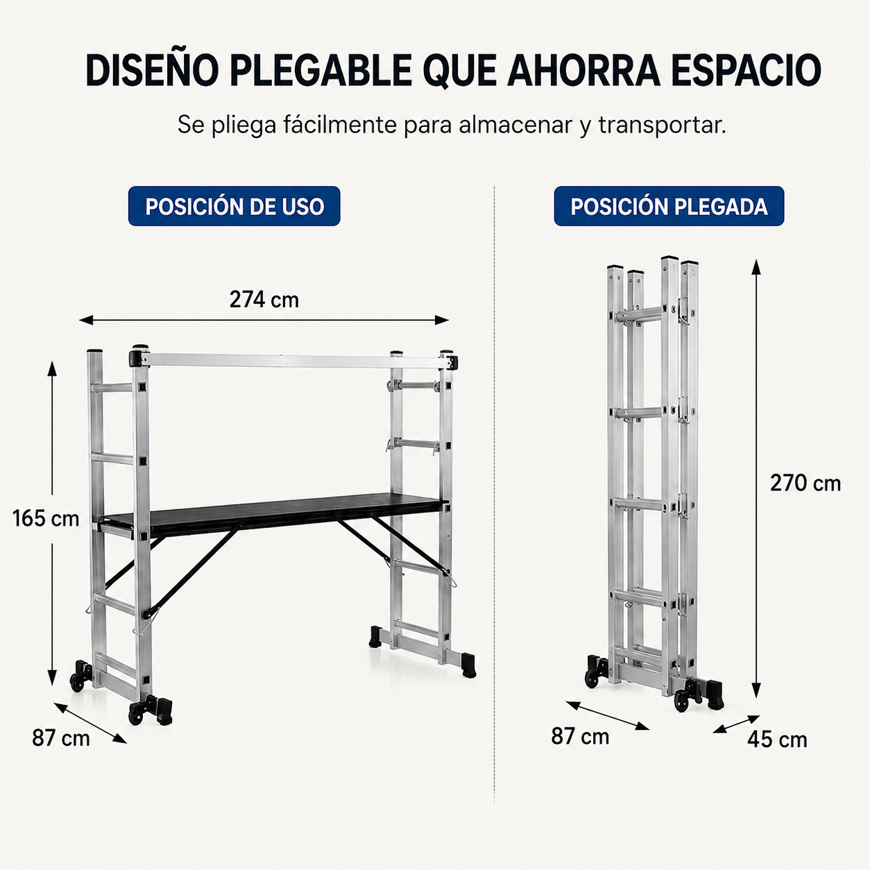 Escalera Multifunción 4 En 1 Con Plataforma Antideslizante