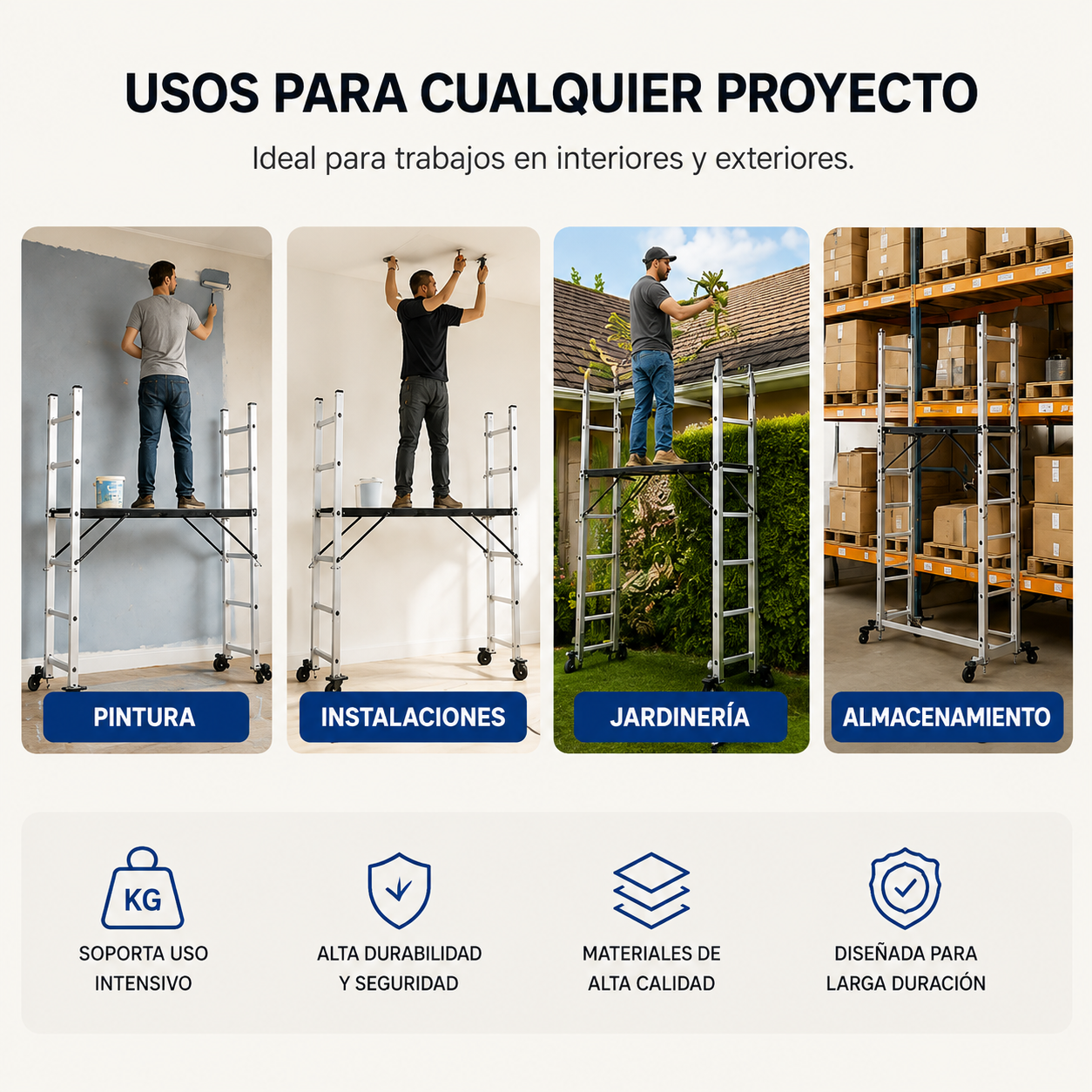 Escalera Multifunción 4 En 1 Con Plataforma Antideslizante