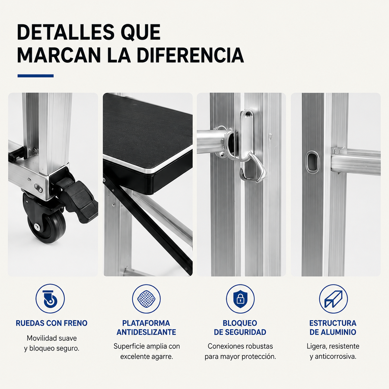 Escalera Multifunción 4 En 1 Con Plataforma Antideslizante