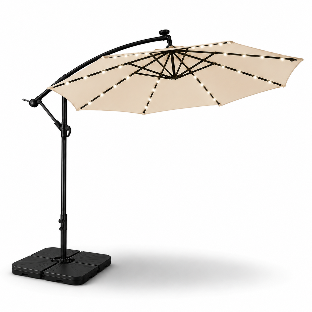 Pack Sombrilla Lateral 3m LED Beige + Base Modular Cuadrada