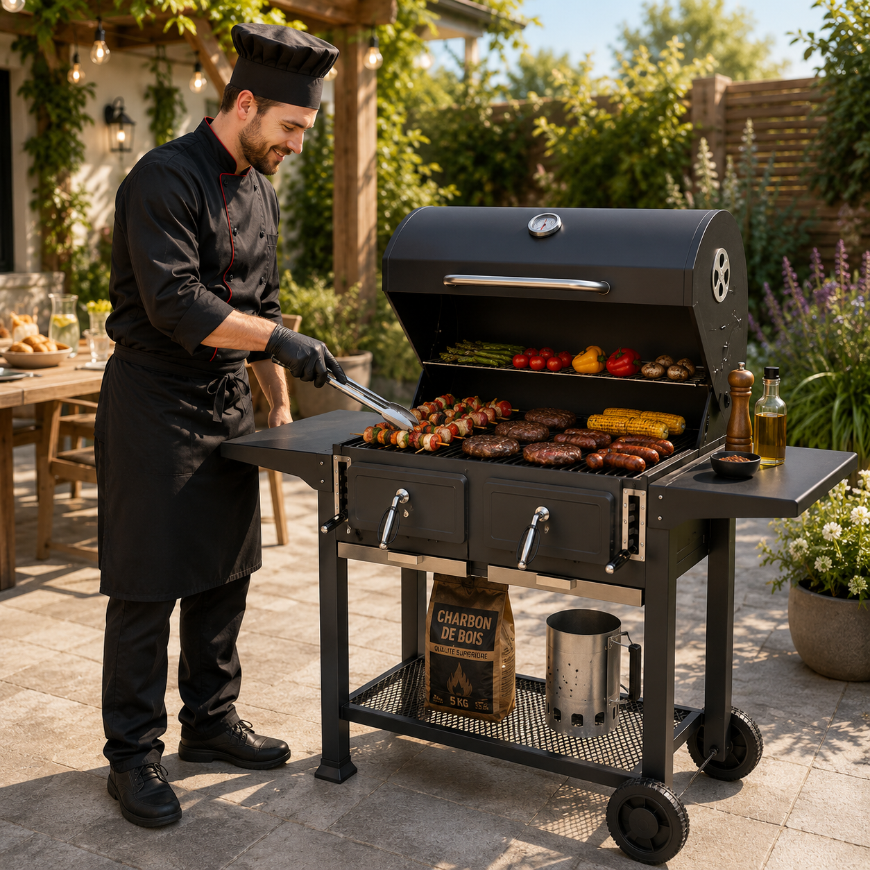 Tragbarer Holzkohlegrill mit regulierbarer Belüftung