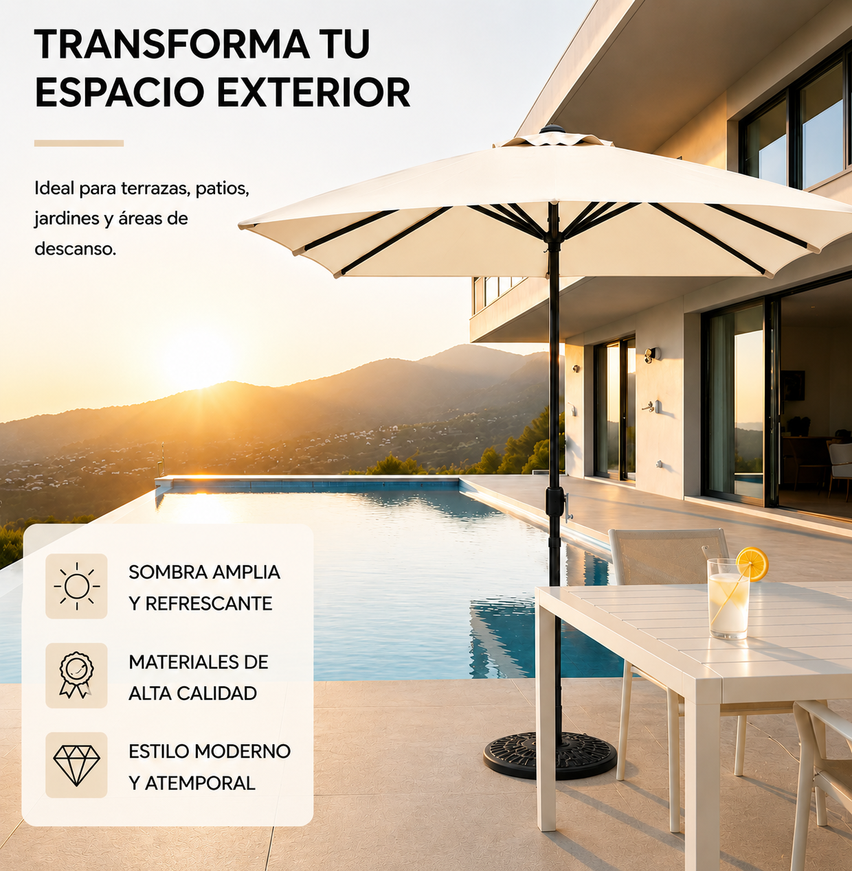 Sombrilla recta UV beige