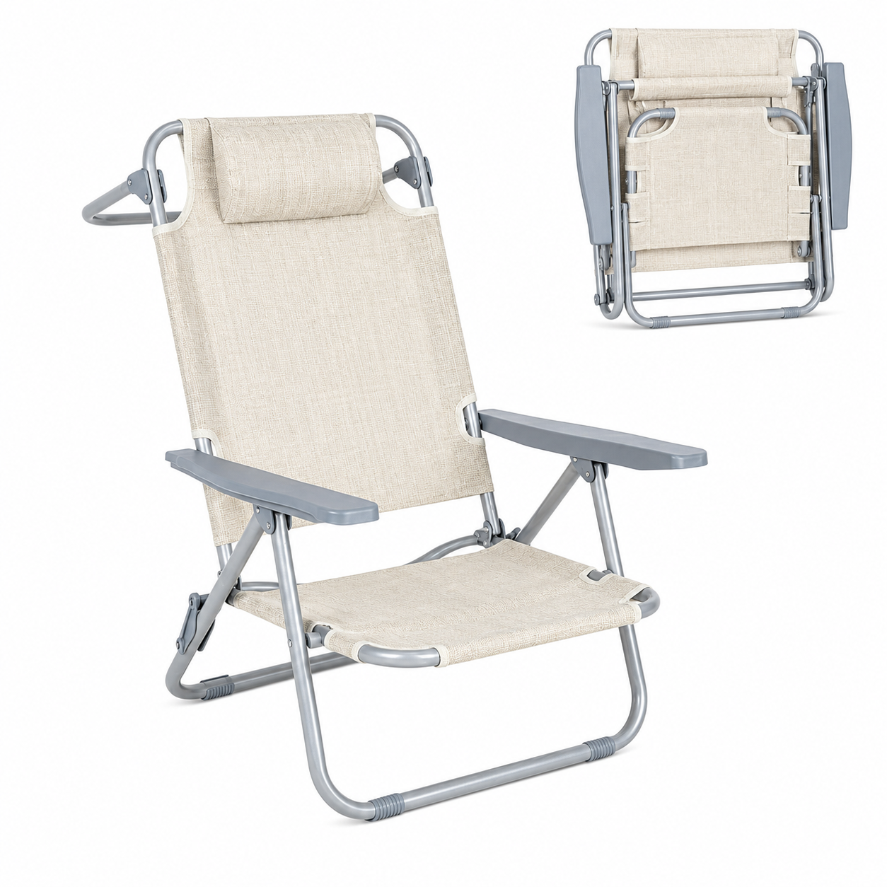 Chaise pliante inclinable avec appuie-tête portable