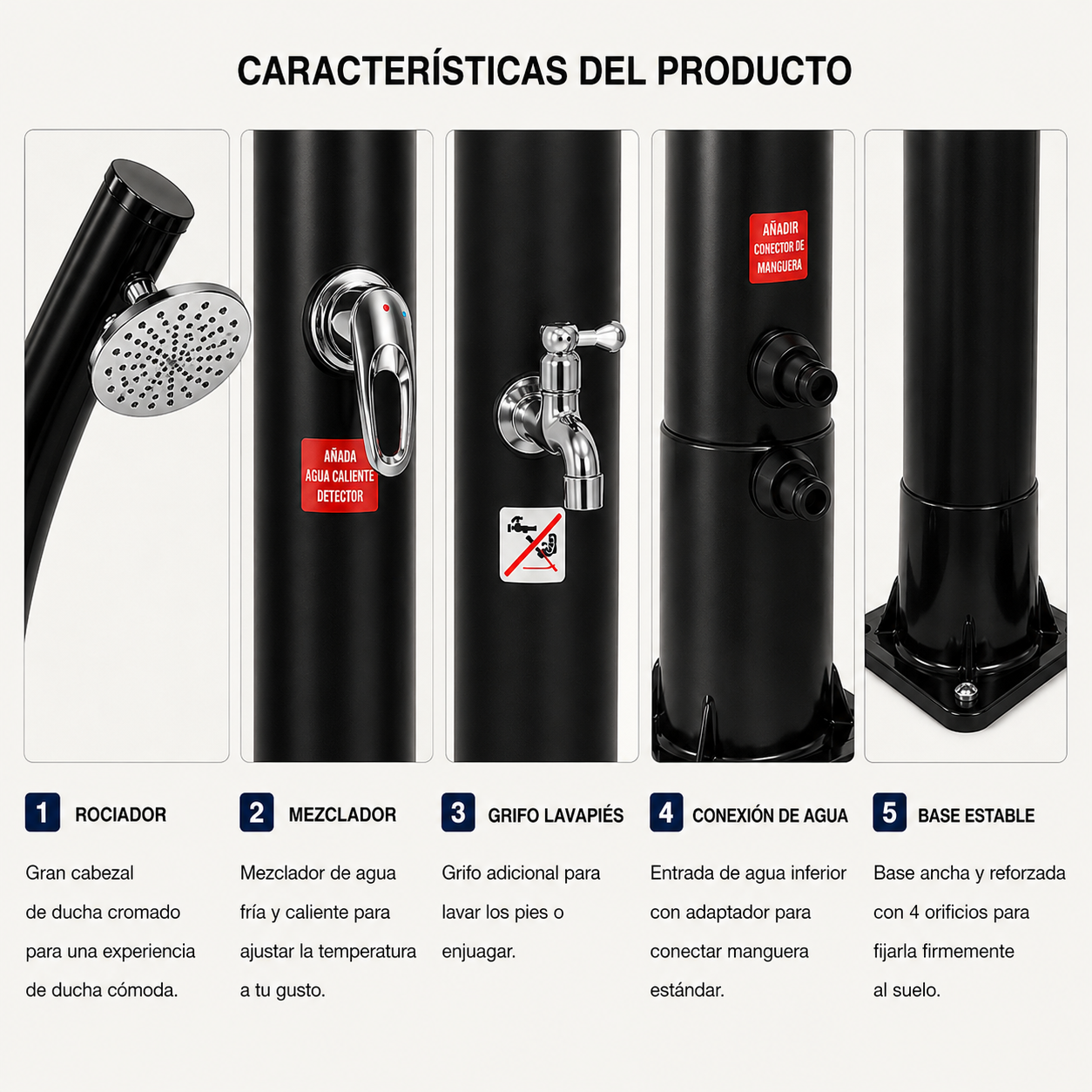 Ducha Solar Exterior 18L Jardín y Piscina con Mezclador y Grifo Lavapiés