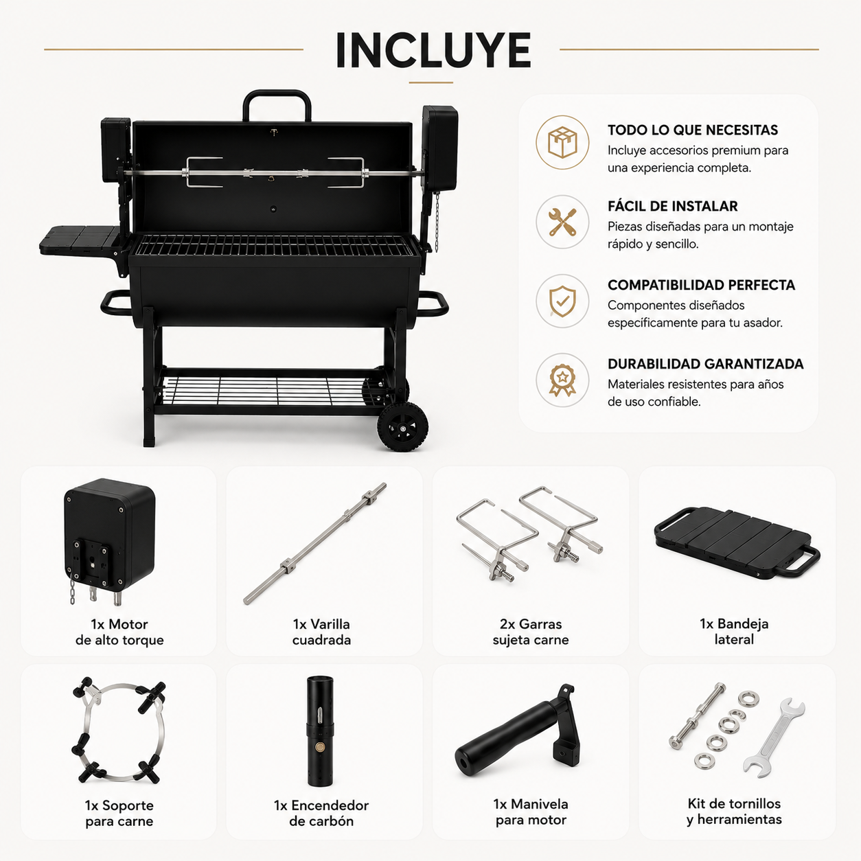 Set Barbecue a Carbone con Girarrosto Motorizzato 360°