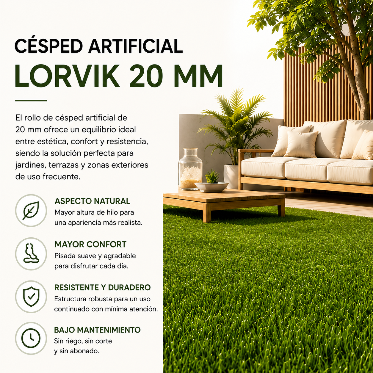Lorvik - Rotolo Prato Sintetico 20 mm dimensione 1x5 m (5 m²)