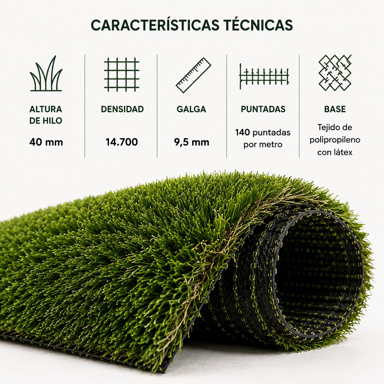 Relva Artificial Lorvik Premium Alta Densidade 40 mm — 2×10 m (20 m²) Exterior Natural