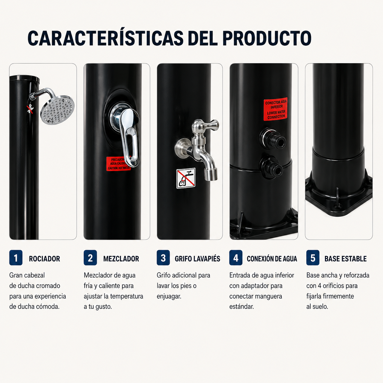 Ducha Solar Exterior 35L Jardín y Piscina con Mezclador y Grifo Lavapiés