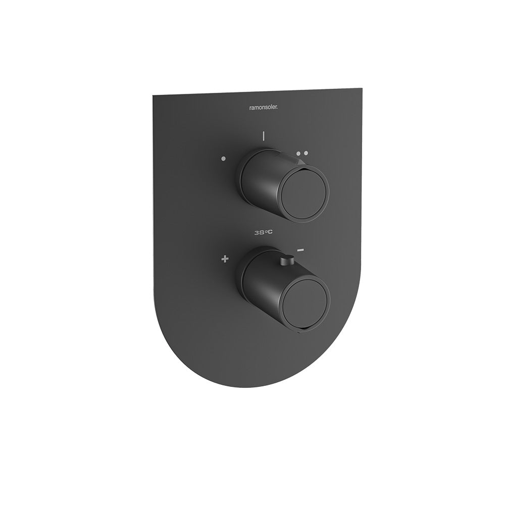 Ramon Soler - Robinet bain-douche thermostatique à encastrer 2 voies Tzar avec plaque de métal extra-plate noir mat