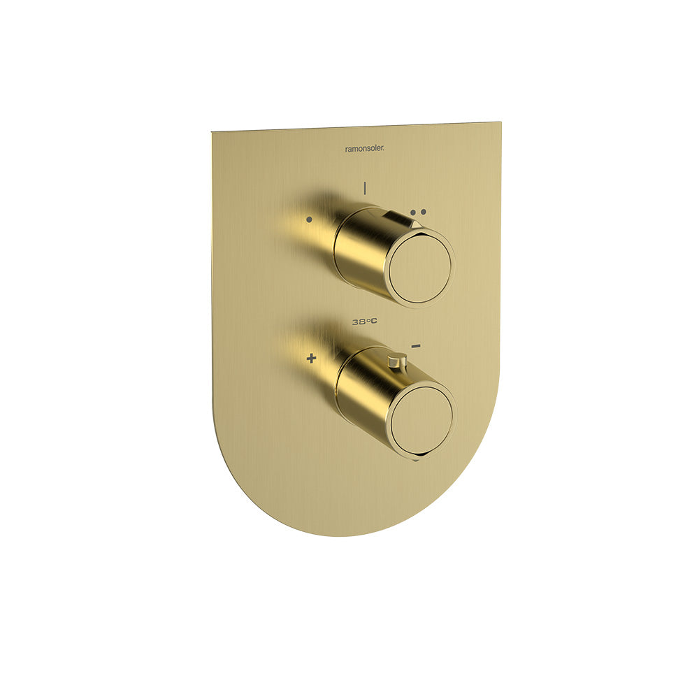 Ramon Soler - Tzar 2-Wege-Einbau-Thermostat-Badewannen-Duscharmatur mit extraflacher Metallplatte aus gebürstetem Gold