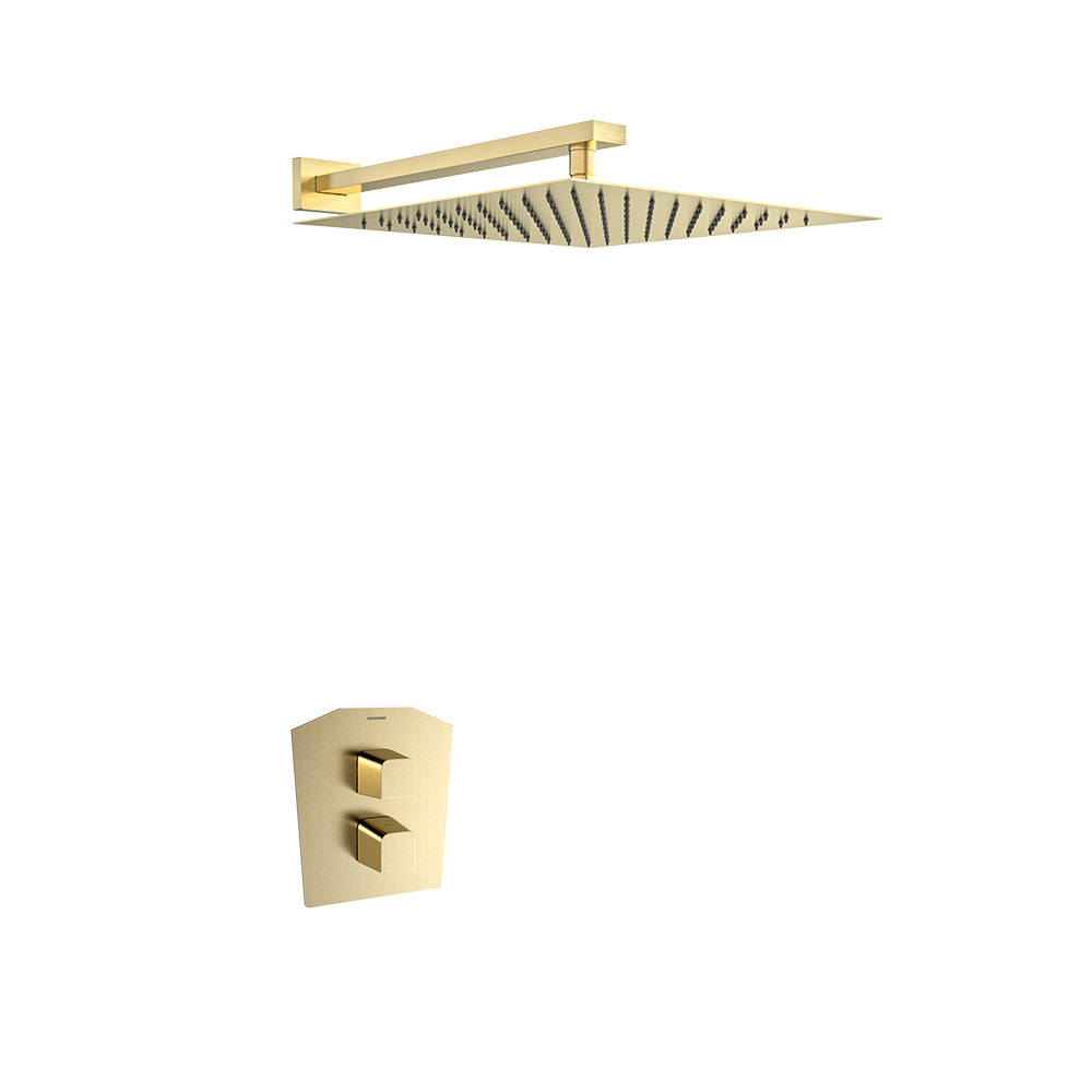 Ramon Soler - Prisma 1-Wege-Thermostat-Einbauduschset mit Metallduschkopf Ø300 mm, gebürstetes Gold