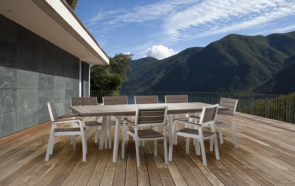 Keter - Mesa de refeição de exterior extensível Harmony branco/capuccino