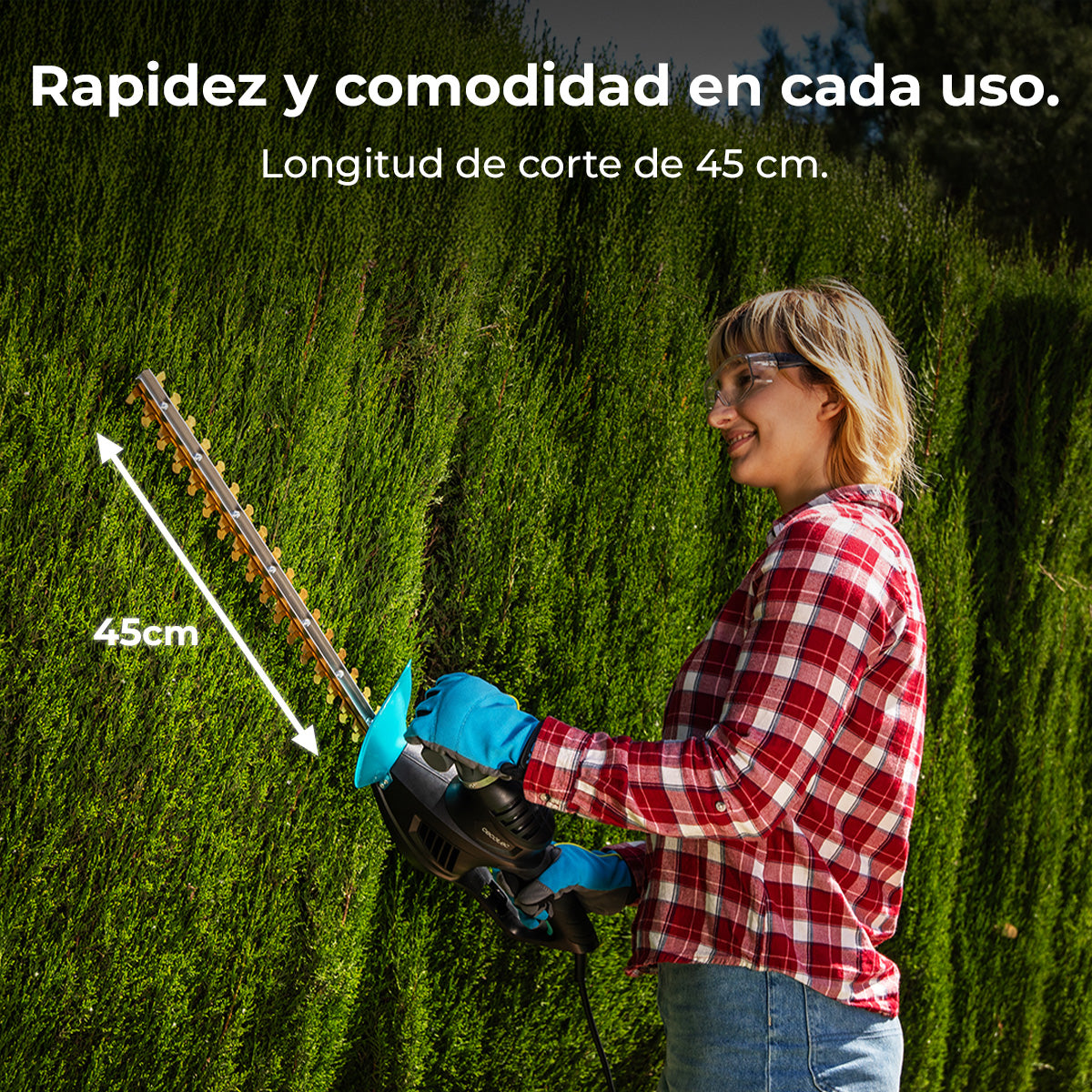 Cecotec Aparador de Sebes TitaniumSword 450 com Lâminas de Titânio Laser, 45 cm de Corte, Punho Ergonómico e Rotação
