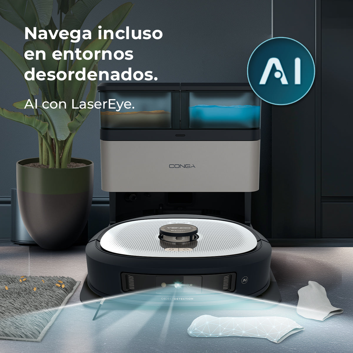 Cecotec Conga Z100 Robot Aspirateur IA Avec LaserEye Et AquaCycle Détection d'Objets Et Nettoyage Professionnel