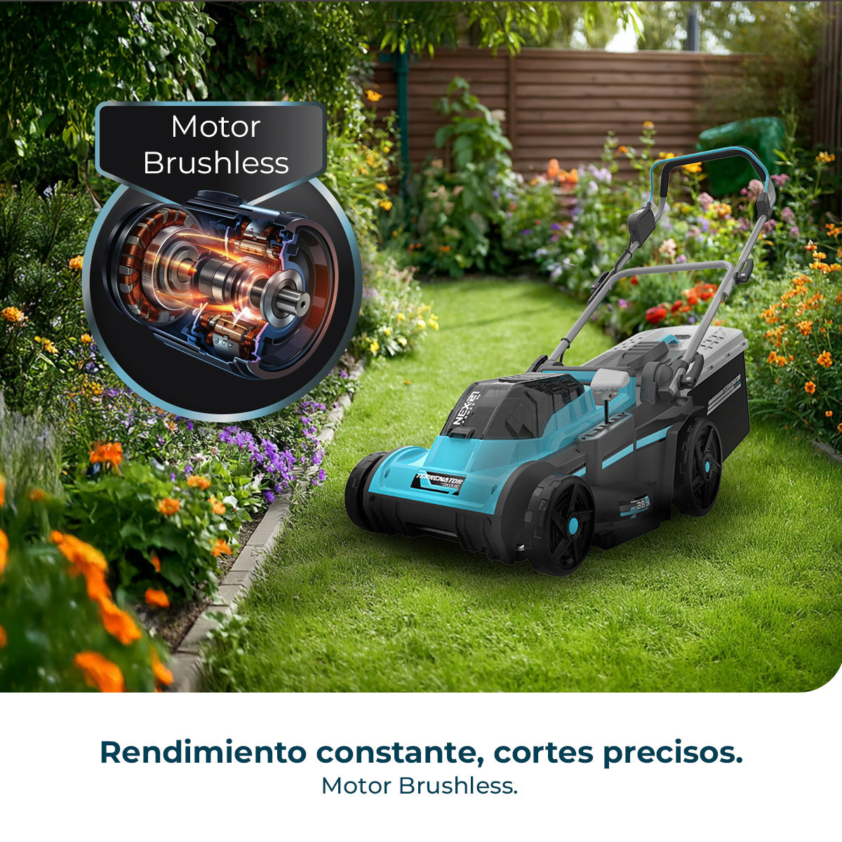 Cecotec Cortador de Relva a Bateria Terrenator E7 Liberty Z Plus com Motor Brushless e 2 Baterias NEX21 4Ah