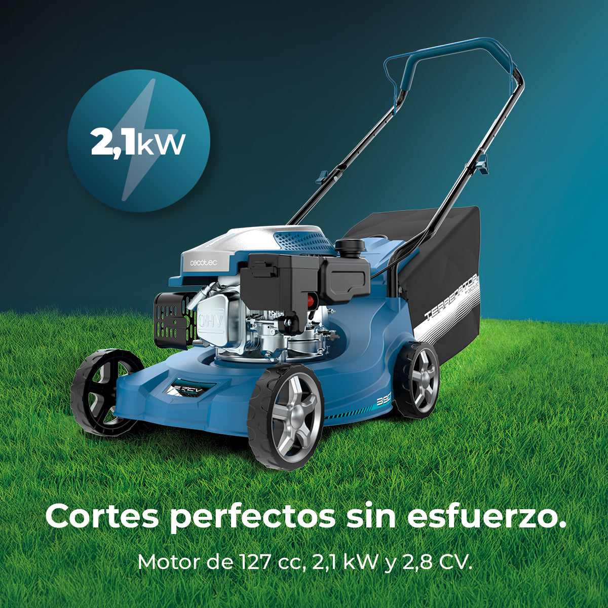 Cecotec Terrenator 2700.39 Cortador de Relva a Gasolina 127cc 2.1 kW 2 em 1 Recolha de Relva