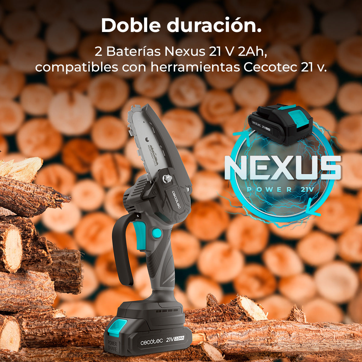 Cecotec Sega da Potatura MontanaForce 4000 a Mano, 400 W, Lama da 4 Pollici, Include 2 Batterie Nex21V 2Ah
