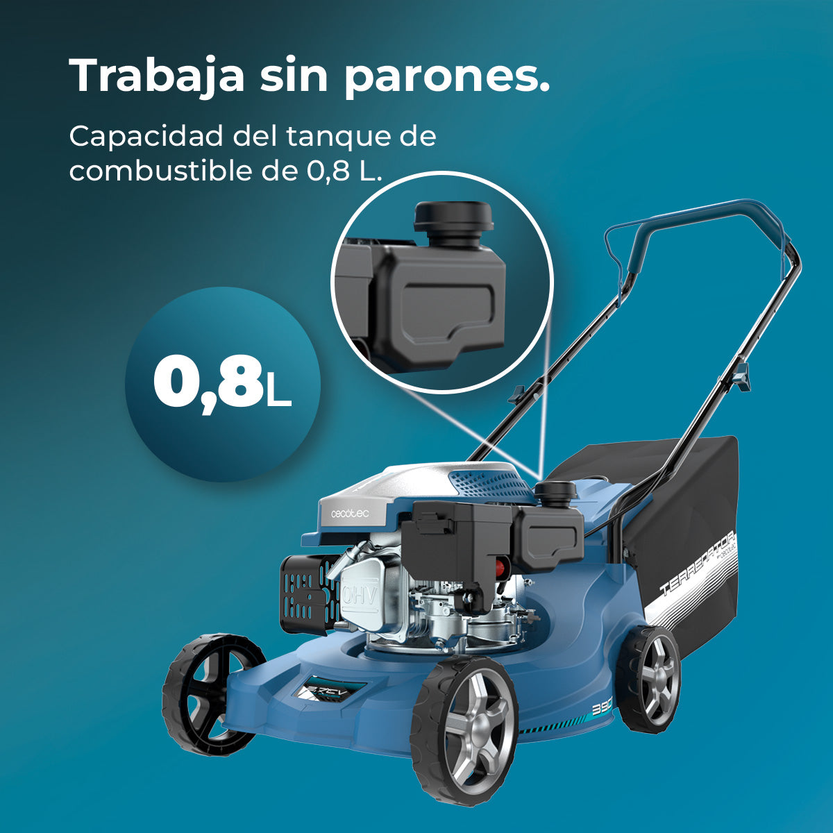 Cecotec Terrenator 2700.39 Cortador de Relva a Gasolina 127cc 2.1 kW 2 em 1 Recolha de Relva