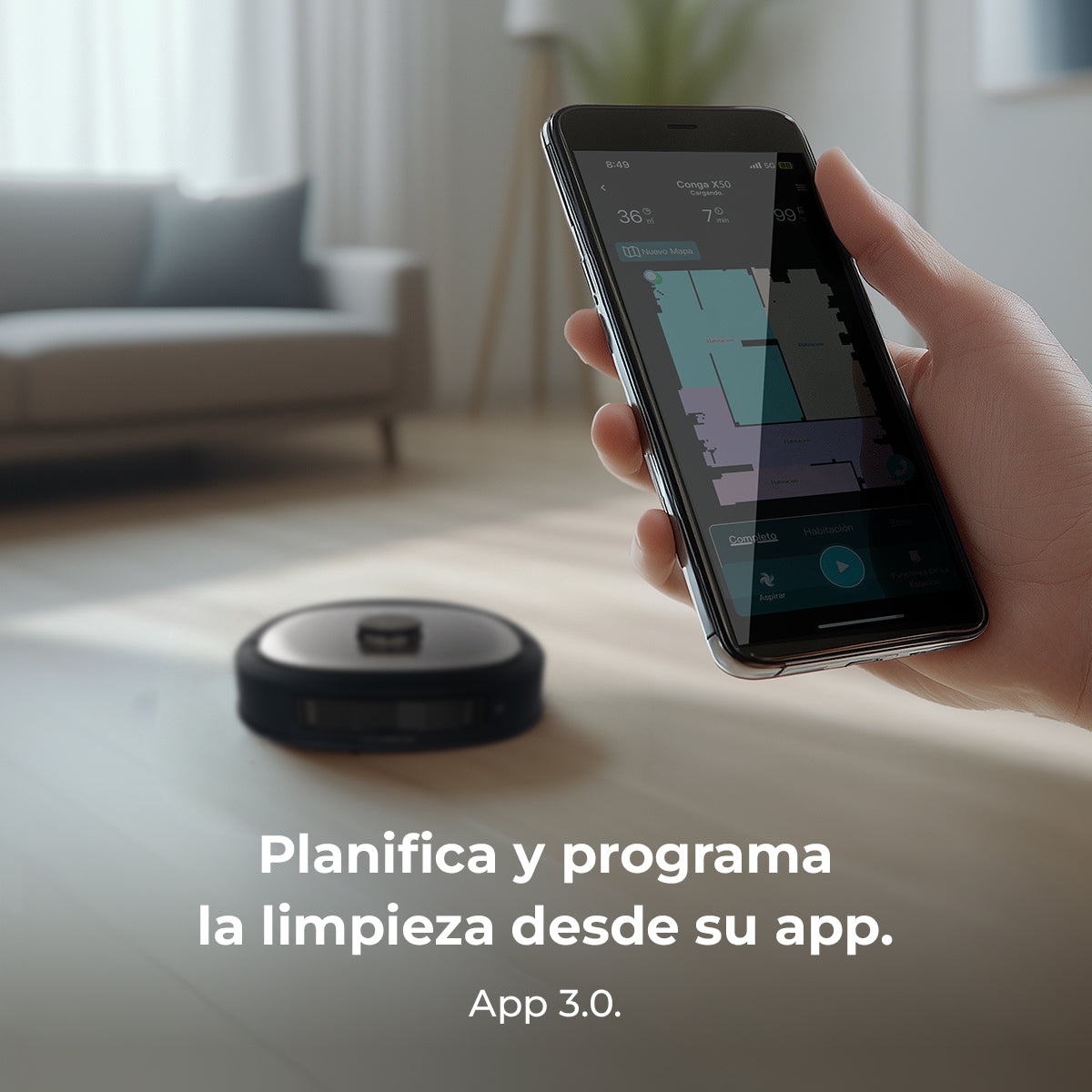 Cecotec Conga Z100 Robot Aspirateur IA Avec LaserEye Et AquaCycle Détection d'Objets Et Nettoyage Professionnel