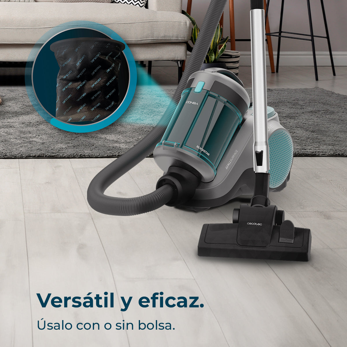 Cecotec Conga Rockstar Cyclonic Powerbag Aspirateur Traîneau 900 W Sans Sac Avec Sac Indicateur de Réservoir
