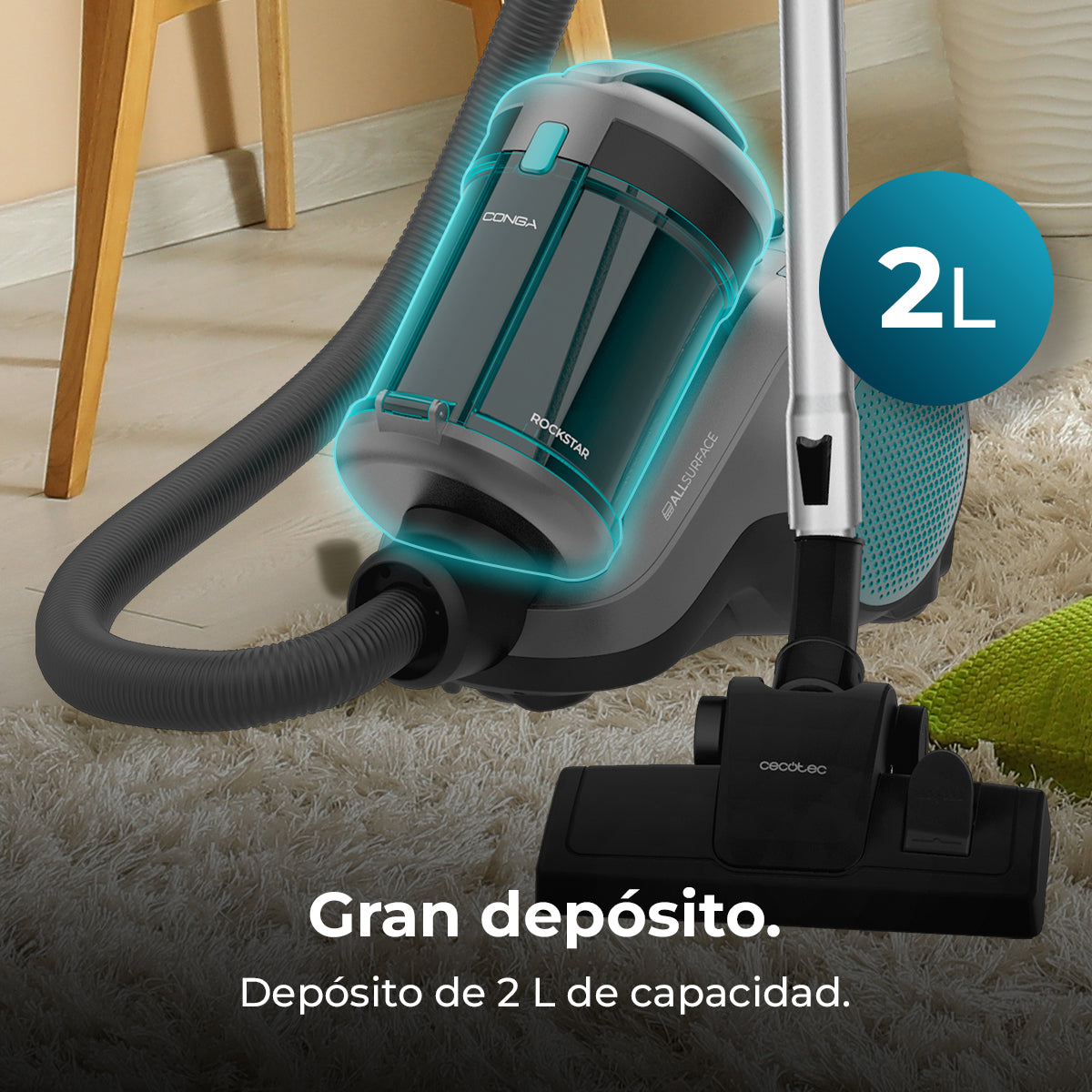 Cecotec Conga Rockstar Cyclonic Powerbag Aspirateur Traîneau 900 W Sans Sac Avec Sac Indicateur de Réservoir