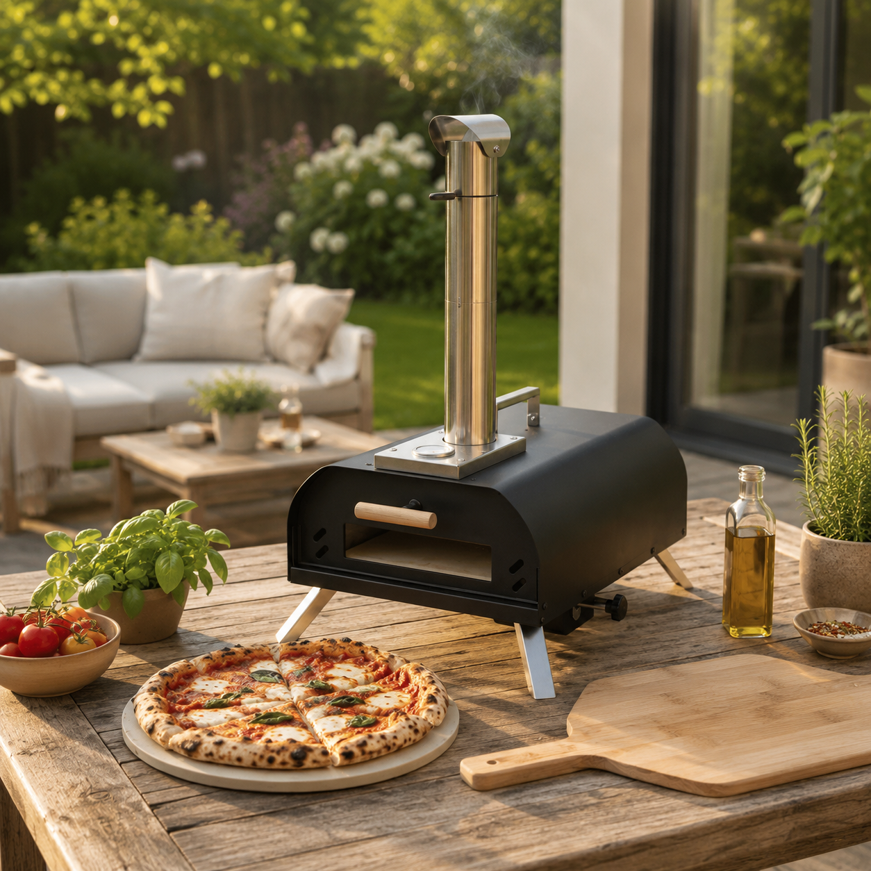 Four à pizza portable au charbon avec cheminée et thermomètre intégré