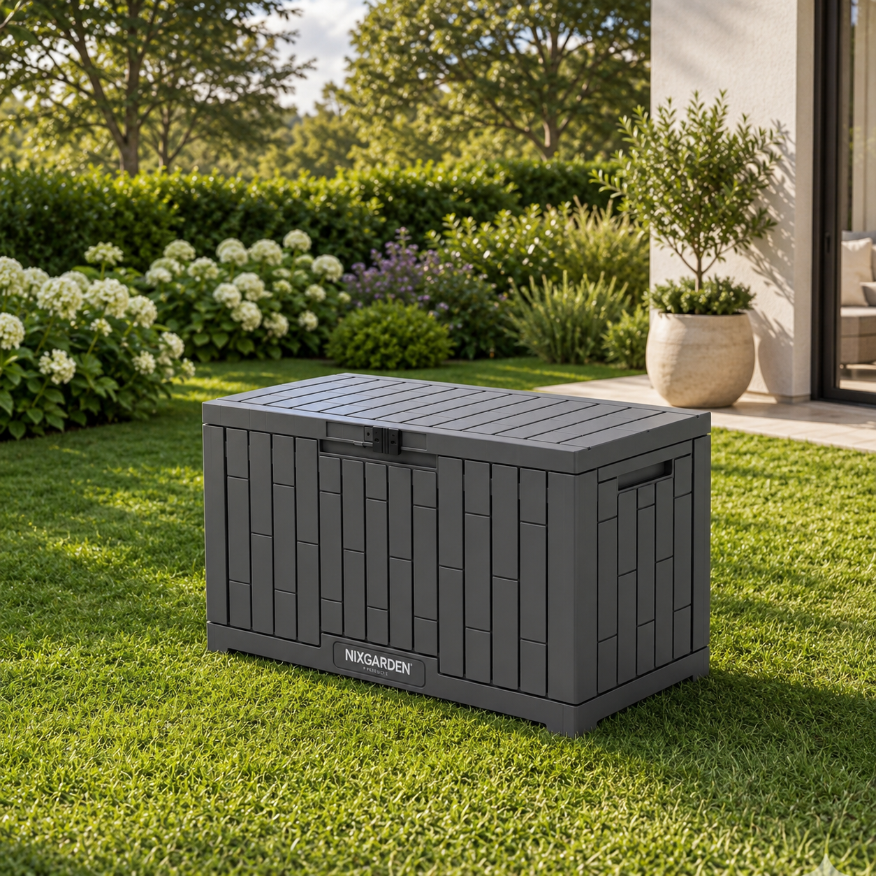 Anthrazitfarbener Gartenkasten 270L, wasserdicht für Außenbereich