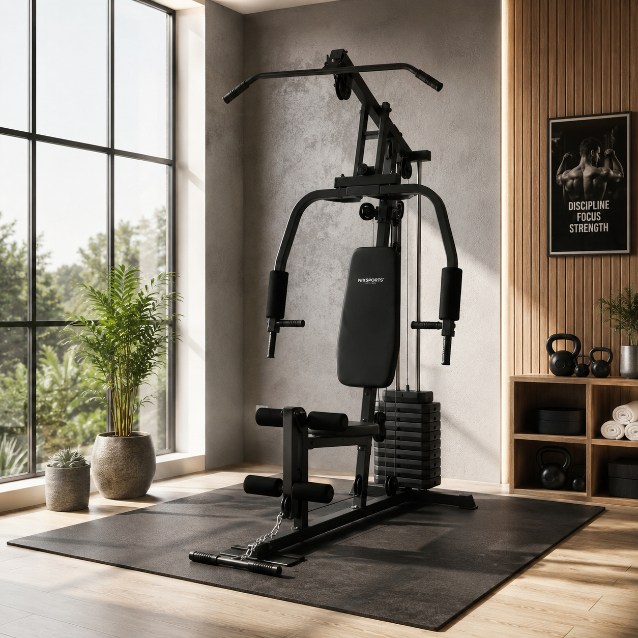 Multiestação de Musculação com Polias e Banco Ergonómico