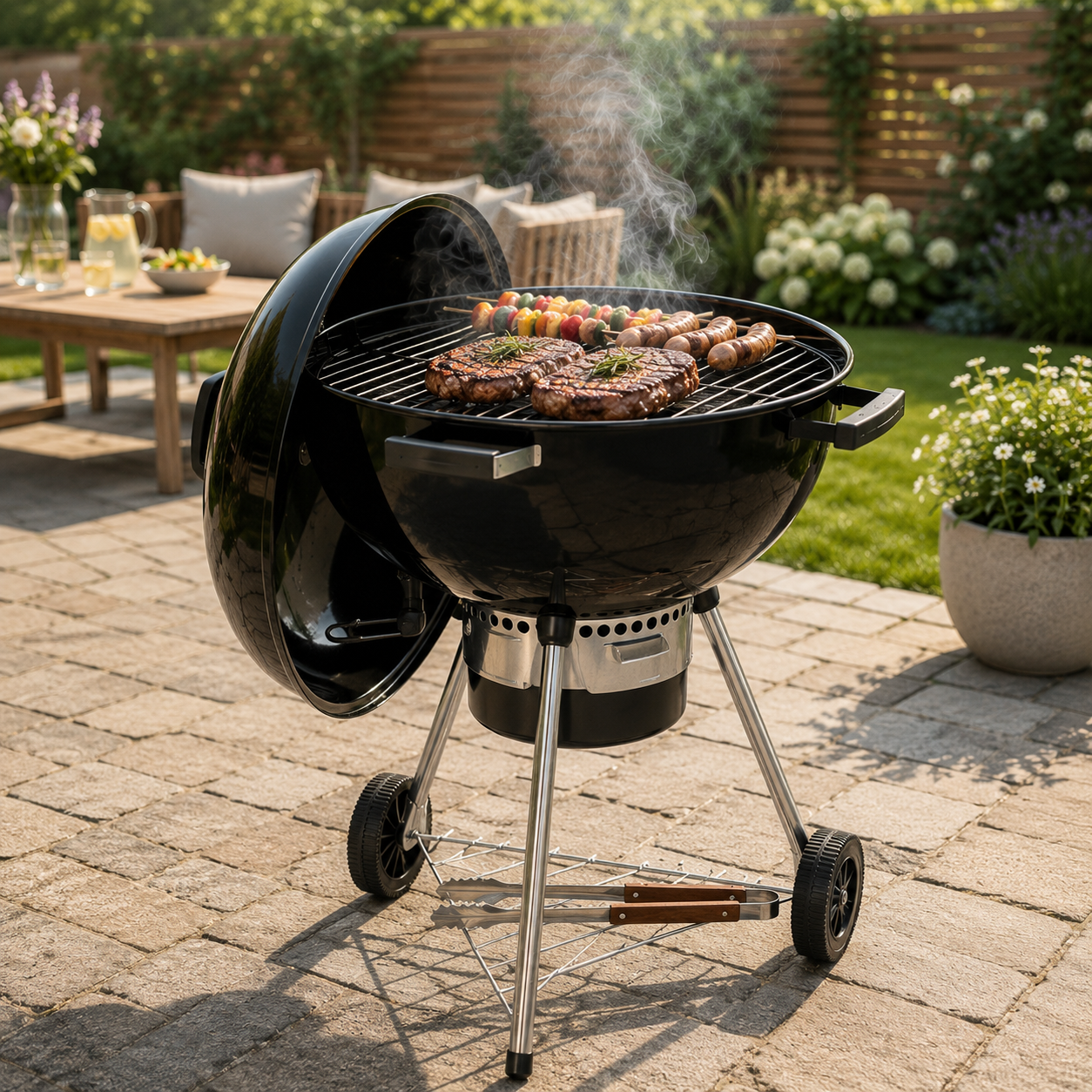Tragbarer runder Holzkohlegrill mit Deckel und Belüftung