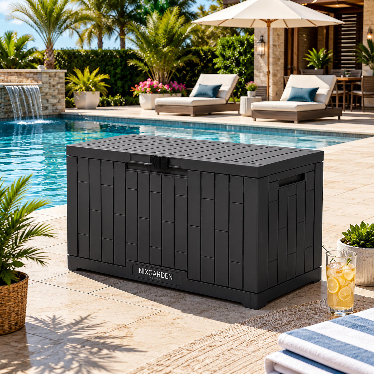Anthrazitfarbener Gartenkasten 270L, wasserdicht für Außenbereich